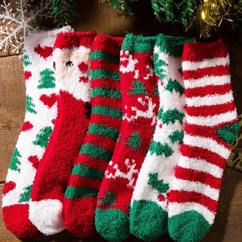 Новые анти -скользкие внутренние уютные мягкие мягкие теплые пушистые нечеткие рождественские носки